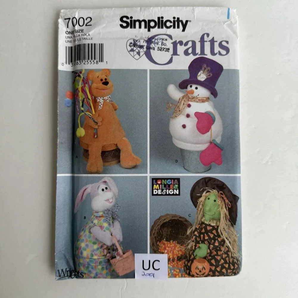 Simplicity 7002 Sewing Pattern Decorative Basket Covers Witch Snowman Bunny Bear